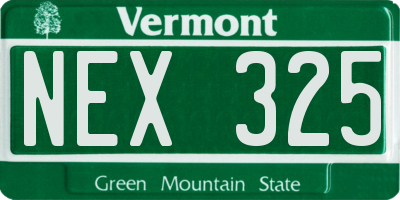 VT license plate NEX325