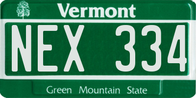 VT license plate NEX334