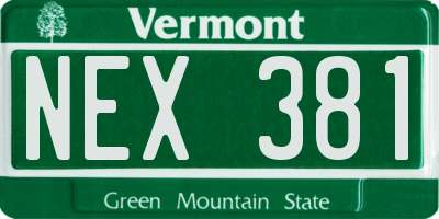 VT license plate NEX381