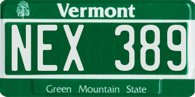 VT license plate NEX389