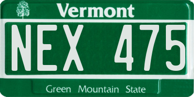 VT license plate NEX475