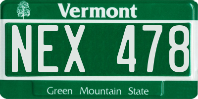 VT license plate NEX478