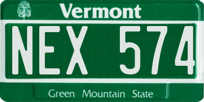 VT license plate NEX574