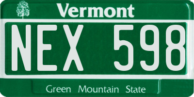 VT license plate NEX598