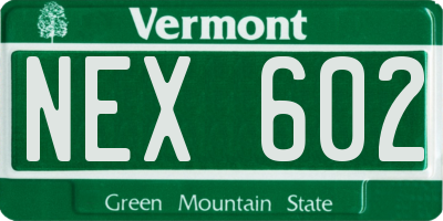 VT license plate NEX602