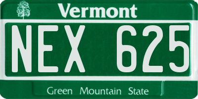 VT license plate NEX625