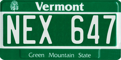 VT license plate NEX647