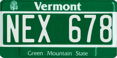 VT license plate NEX678