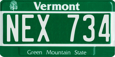 VT license plate NEX734