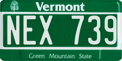 VT license plate NEX739