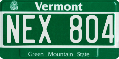 VT license plate NEX804