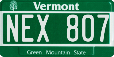 VT license plate NEX807
