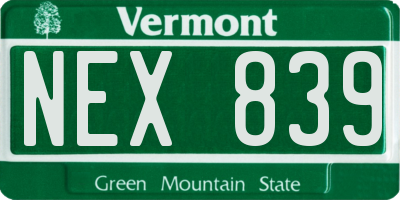 VT license plate NEX839