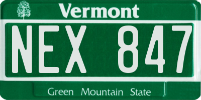 VT license plate NEX847