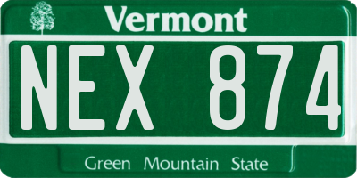 VT license plate NEX874