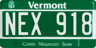 VT license plate NEX918