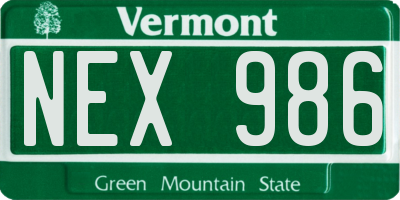 VT license plate NEX986