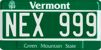 VT license plate NEX999