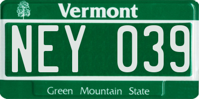 VT license plate NEY039