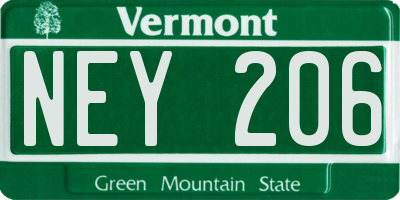 VT license plate NEY206