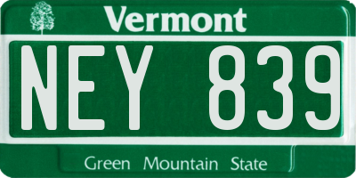 VT license plate NEY839
