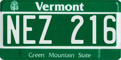 VT license plate NEZ216