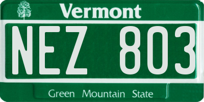 VT license plate NEZ803