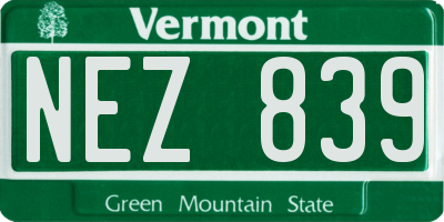 VT license plate NEZ839