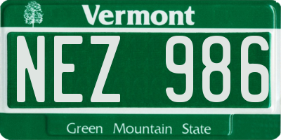 VT license plate NEZ986