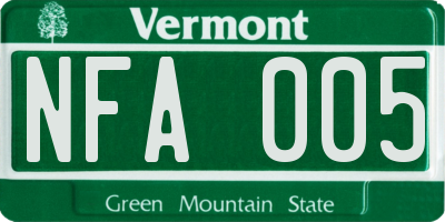 VT license plate NFA005