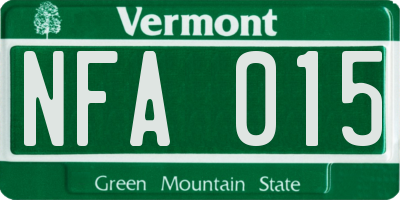 VT license plate NFA015