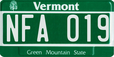 VT license plate NFA019