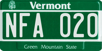 VT license plate NFA020