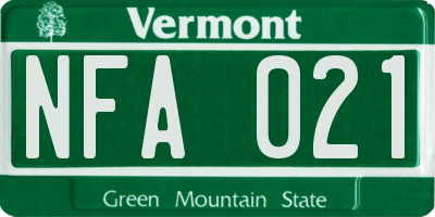 VT license plate NFA021