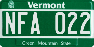 VT license plate NFA022