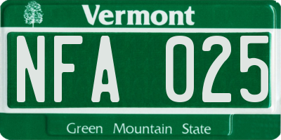 VT license plate NFA025
