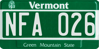 VT license plate NFA026