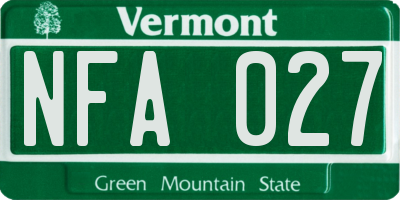 VT license plate NFA027