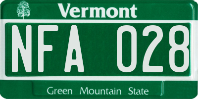 VT license plate NFA028