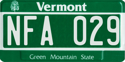 VT license plate NFA029