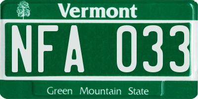 VT license plate NFA033