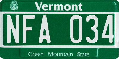 VT license plate NFA034