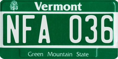 VT license plate NFA036