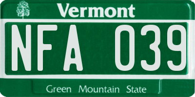 VT license plate NFA039