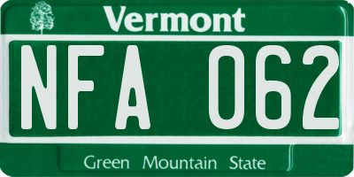 VT license plate NFA062
