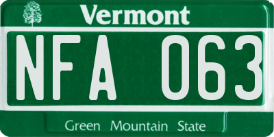 VT license plate NFA063