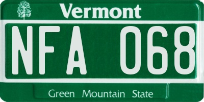 VT license plate NFA068