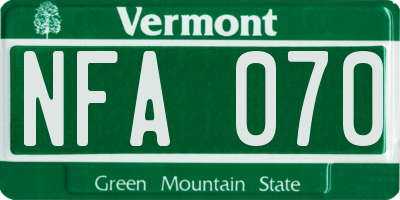 VT license plate NFA070