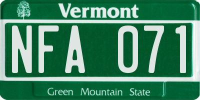 VT license plate NFA071