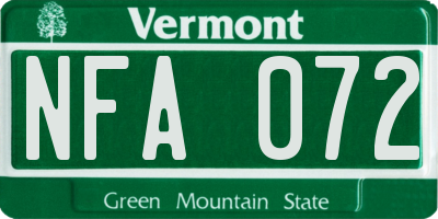 VT license plate NFA072